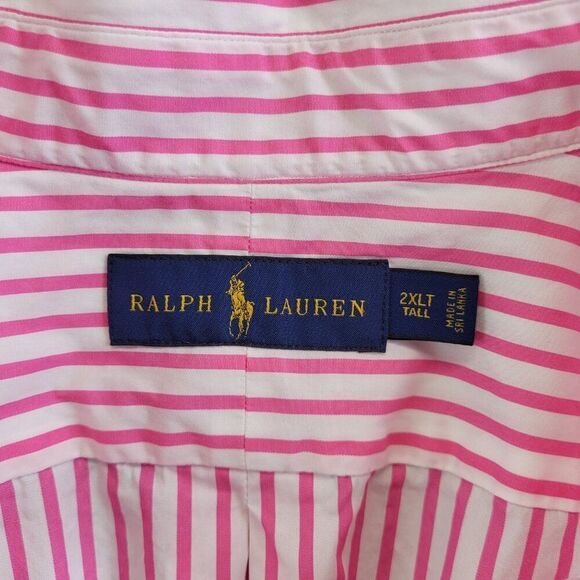 Ralph Lauren Shirt Mens 2XLT Pink Vertical Stripe Office Church Wedding Easter - Picture 5 of 11